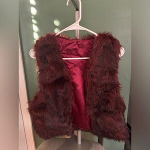 Faux Fur Crop Vest Burgundy Red & Lined Excellent Condition Size Small